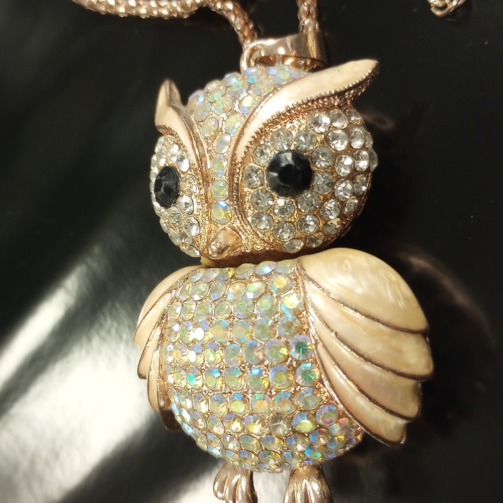 Betsy Johnson Rhinestone Owl Necklace